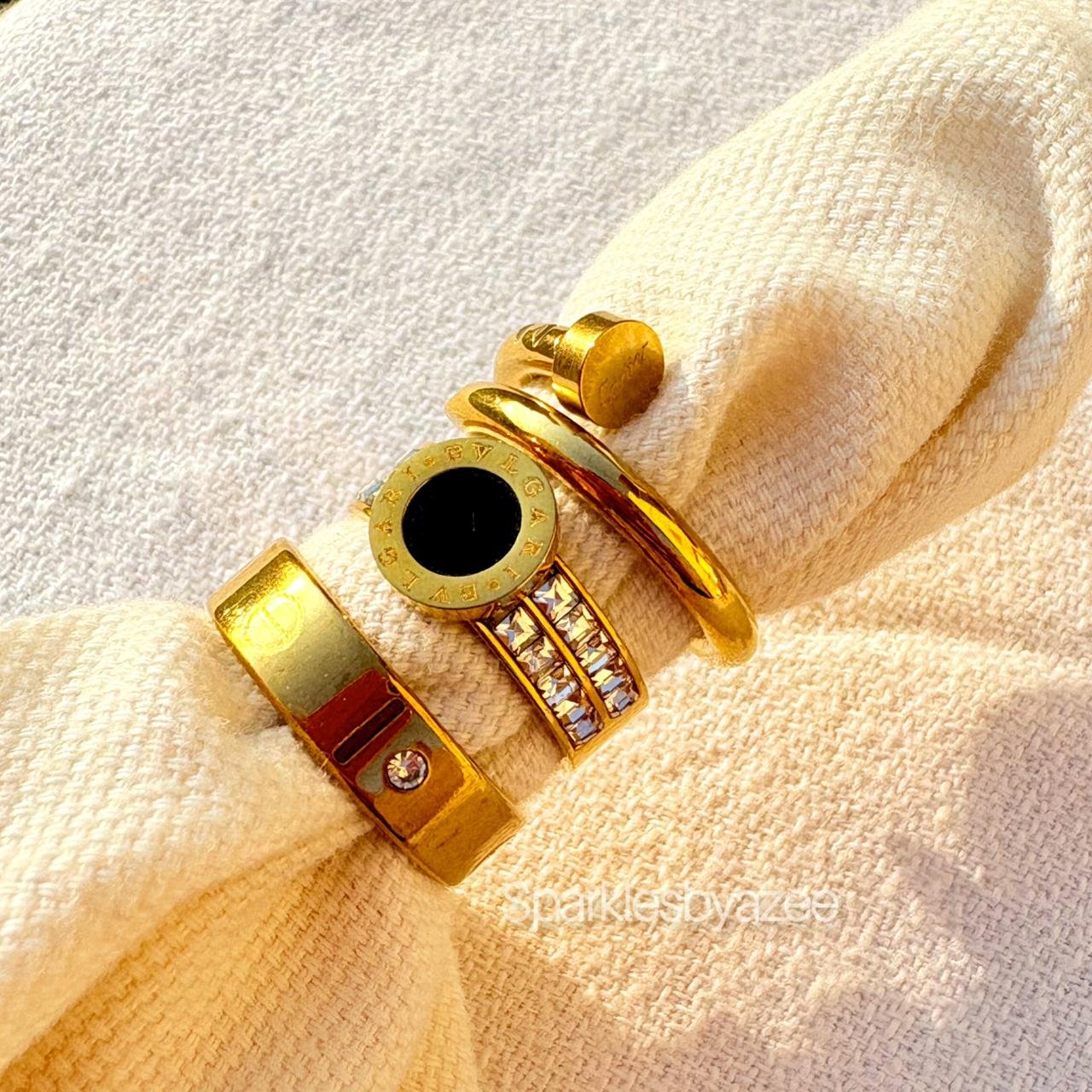 Sets of 3 Rings Bvlgari- Nail- Cartier (18K Gold Plated)